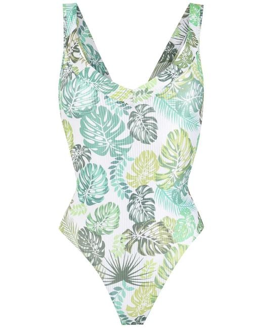 Amir Slama Blue Palm Leaf Print Swimsuit