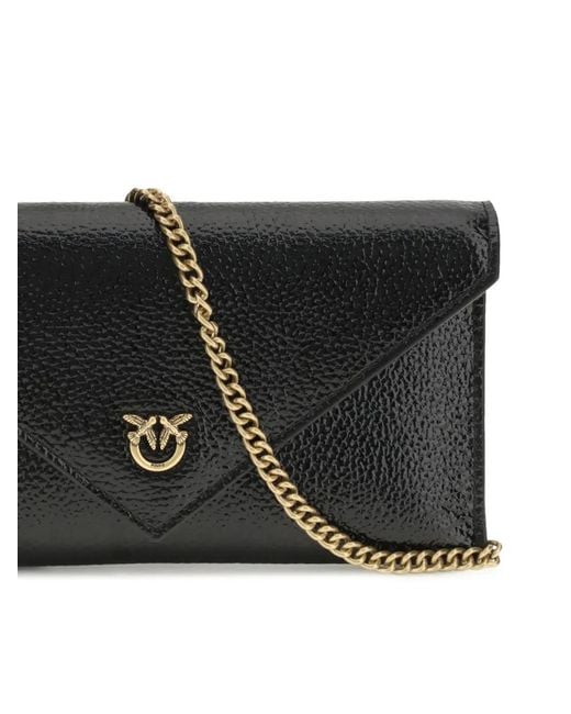 Pinko Black Love Birds Envelope Logo Clutch Bag