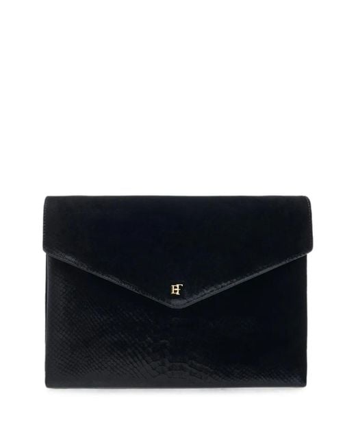 Elisabetta Franchi Black Over-The-Shoulder Bag Made From Velvet With A Crocodile Print Texture