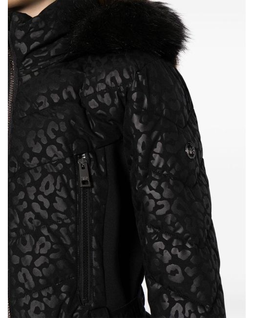 MICHAEL Michael Kors Black Leopard-print Puffer Coat