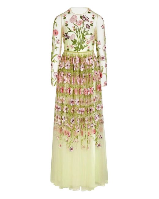 Giambattista Valli Floral Embroidered Maxi Dress in Metallic | Lyst