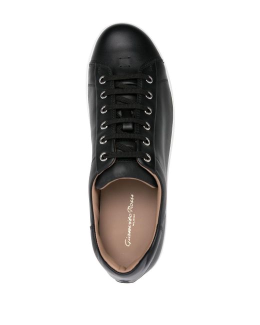 Gianvito Rossi Black Leather Tonal Sneakers for men