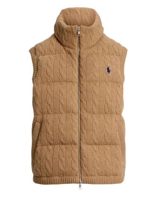 Polo Ralph Lauren Brown Cable-Knit Puffer Vest