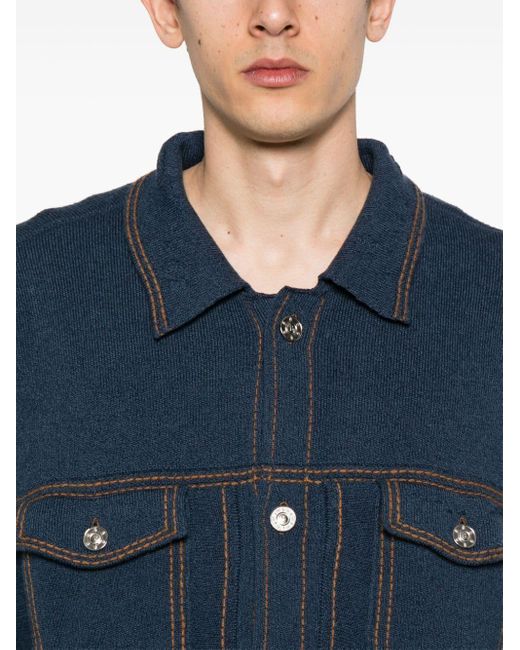 Barrie Blue Contrast-stitching Knitted Shirt Jacket for men