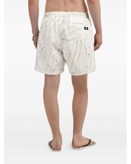 Roberto Cavalli White Ice Feathers Print Swim Trunks for men