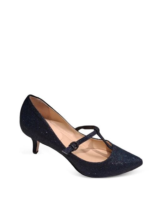 LA ROSE Blue Glitter-Effect T-Bar Pumps