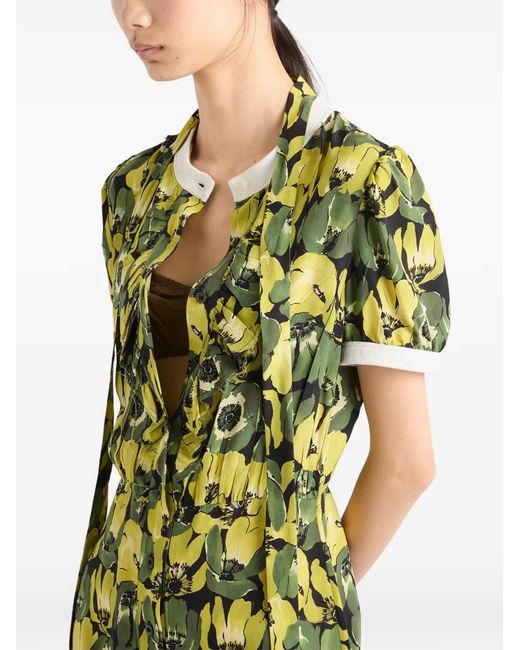 Prada Green Printed Crepe De Chine Dress