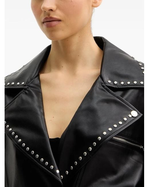 Fracomina Black Stud-Embellished Zip-Up Biker Jacket