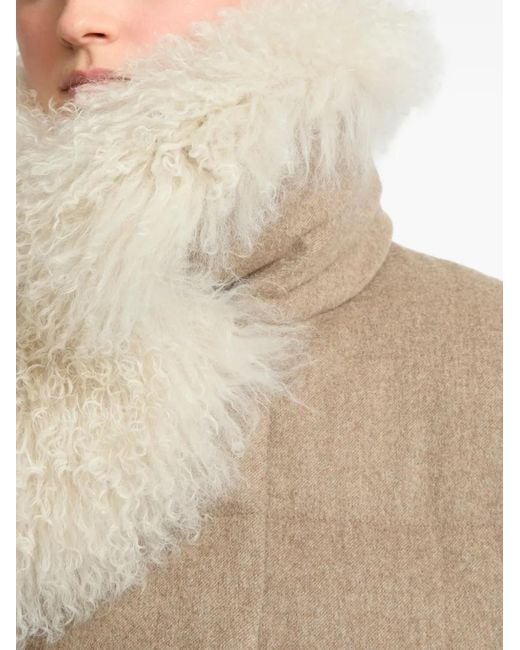 Yves Salomon White Shearling-Collar Padded Coat