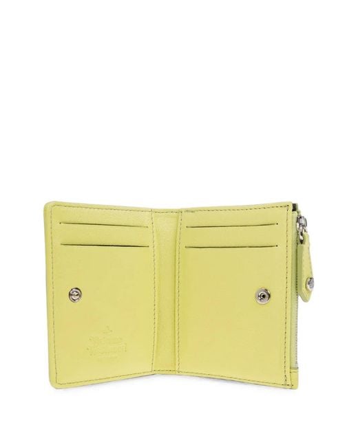 Vivienne Westwood Yellow Slim Flap Orb-Plaque Leather Wallet