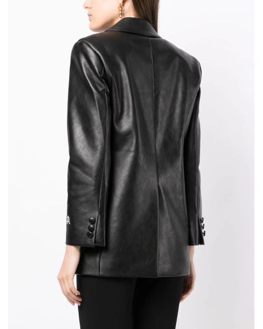 Anouki Black Double-Breasted Faux-Leather Blazer