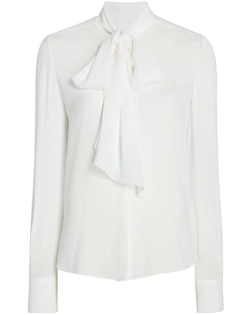 Another Tomorrow White Enka-Blend Tie-Neck Blouse