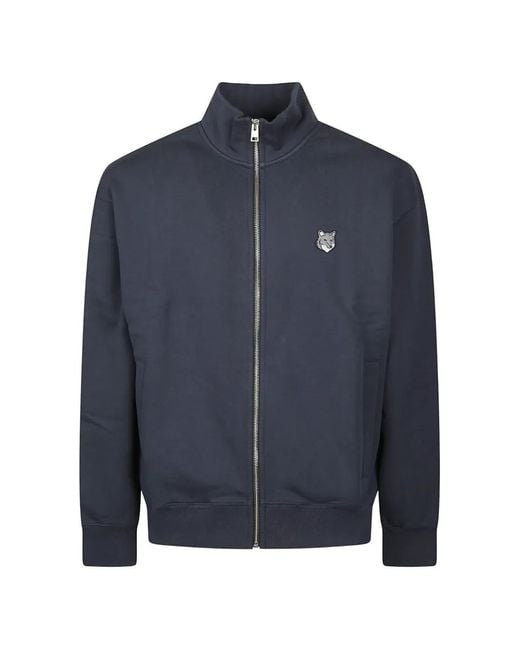 Maison Kitsuné Blue Fox Head Zip-Up Cotton Sweatshirt for men