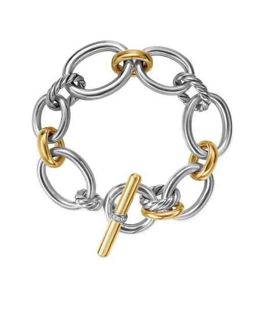 Pulsera DY Mercer Chain de 25 mm en oro amarillo de 18 ct con diamantes David Yurman de color White