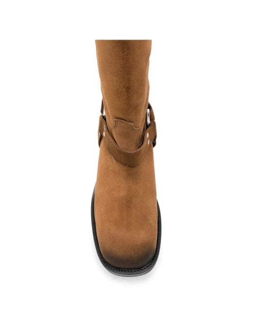 GISEL B Brown Harness-Detail Square-Toe Boots