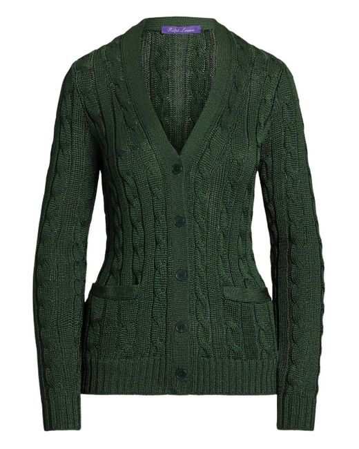 Ralph Lauren Green Cable-Knit Silk Cardigan