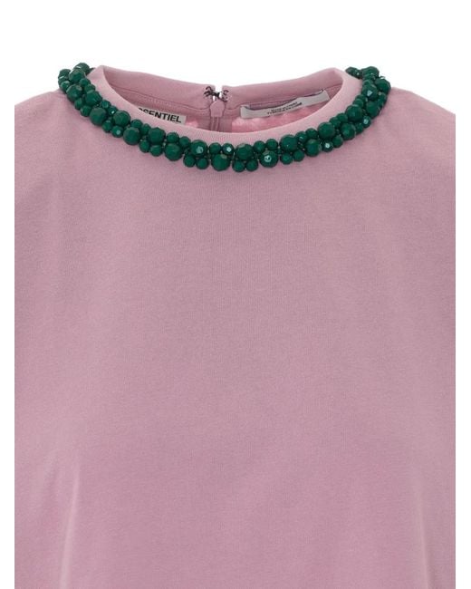Essentiel Antwerp Pink Crystal-Embellished T-Shirt