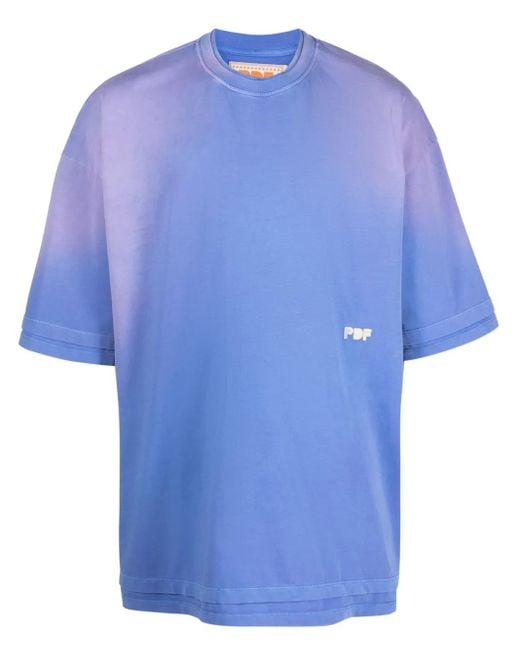 PDF Blue Bleached-Effect Logo-Embroidered Cotton T-Shirt for men