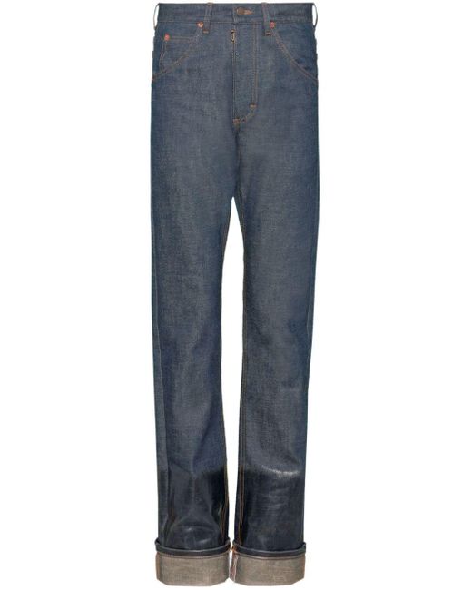 Maison Margiela Halbhohe Straight-Leg-Jeans mit lackiertem Finish in Blue für Herren