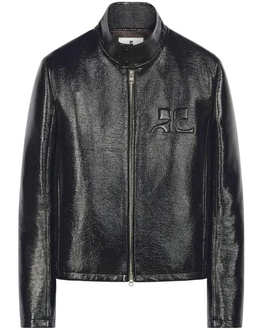 Courreges Black Logo-Embossed Patent Biker Jacket for men