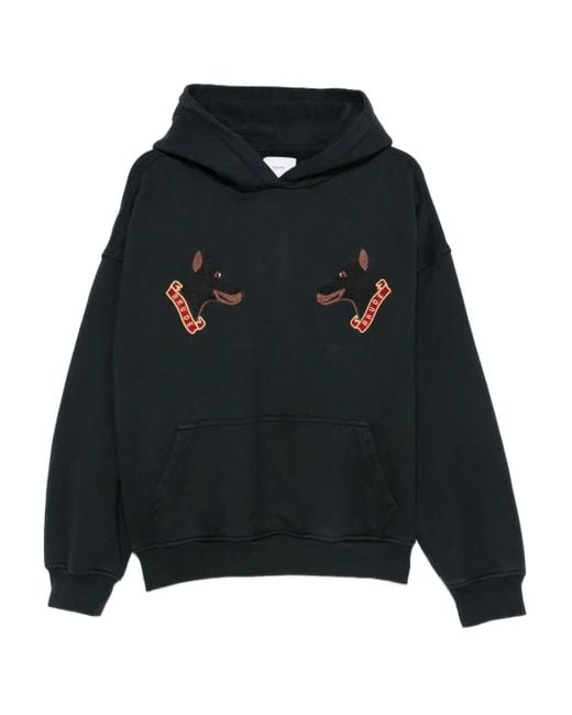 Rhude Black Dog-Embroidered Hoodie for men