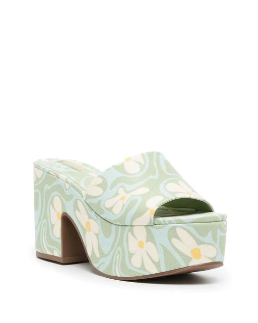 Larroude Green 90Mm Floral-Print Sandals