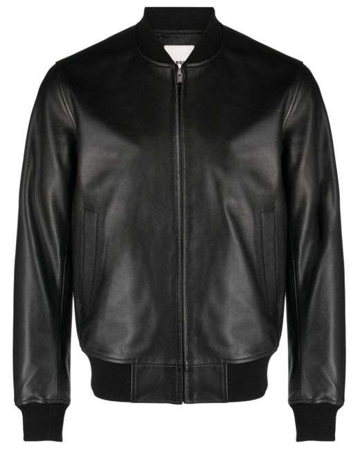 Sandro Black Rib-trimmed Leather Bomber Jacket for men