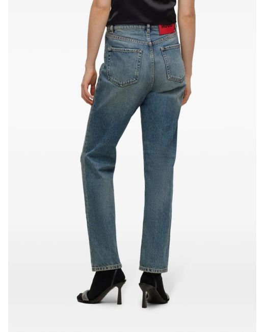 HUGO Blue Logo-patch Cotton Tapered Jeans