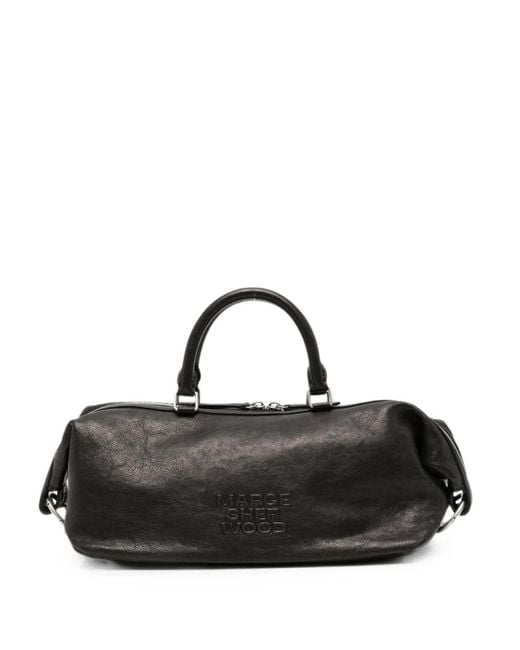 MARGE SHERWOOD Black Logo-Embossed Leather Tote Bag