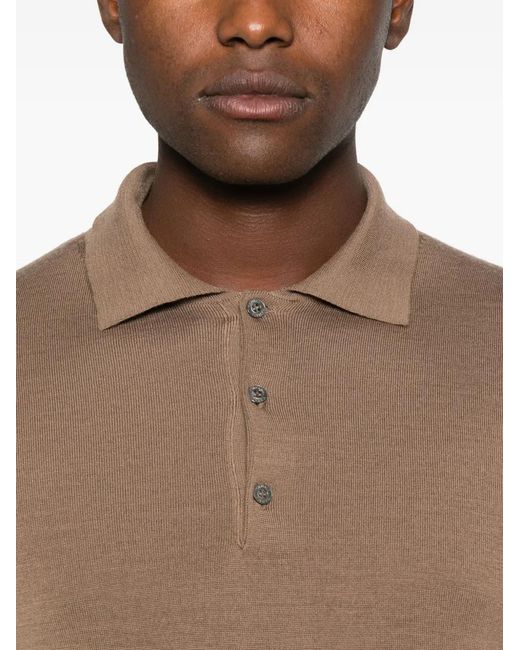 Canali Brown Long-Sleeve Polo Shirt for men
