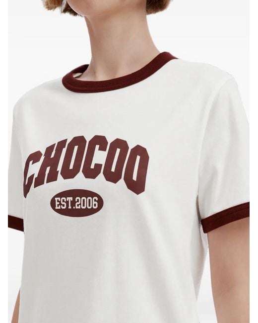 Chocoolate White Logo-Print Ringer T-Shirt