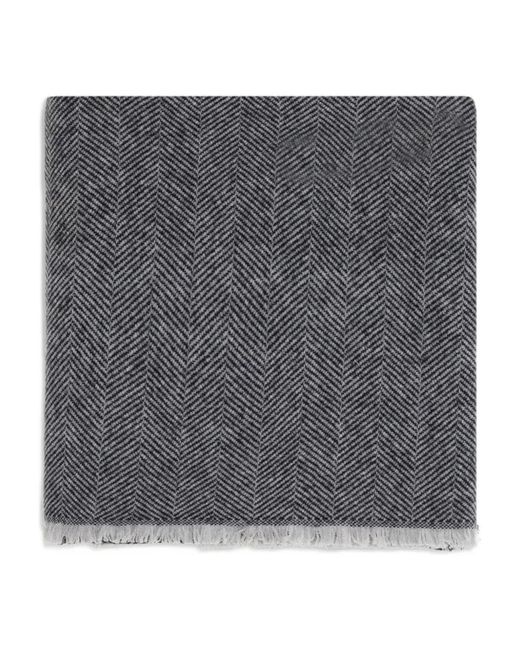 Brunello Cucinelli Gray Herringbone Fringed Scarf