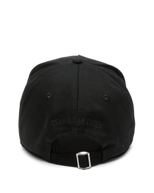 DSquared² Black Logo-Embroidered Distressed Baseball Cap for men