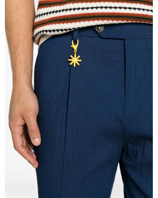 Manuel Ritz Blue Seersucker-Texture Pleated Trousers for men