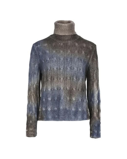 Avant Toi Blue Cable-Knit Roll-Neck Sweater