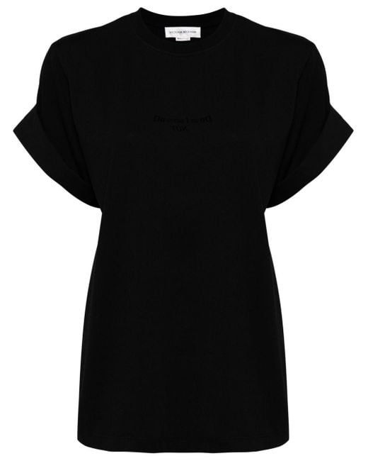 T-shirt en coton à slogan imprimé Victoria Beckham en coloris Black