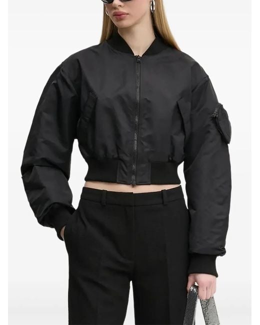 HUGO Black Logo-Embossed Cropped Bomber Jacket