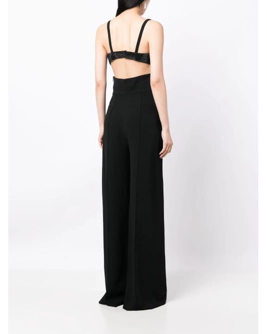Elie Saab Black Crystal-Embellished Cut-Out Detailing Jumpsuit