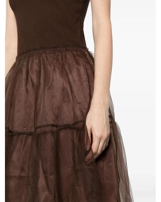 JNBY Brown Tulle-Inserts Midi Dress