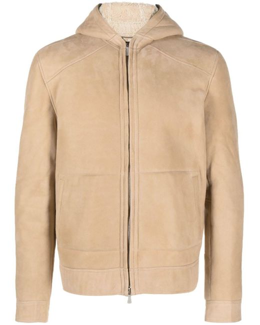 Eleventy Natural Zip-front Hooded Shearling Jacket for men