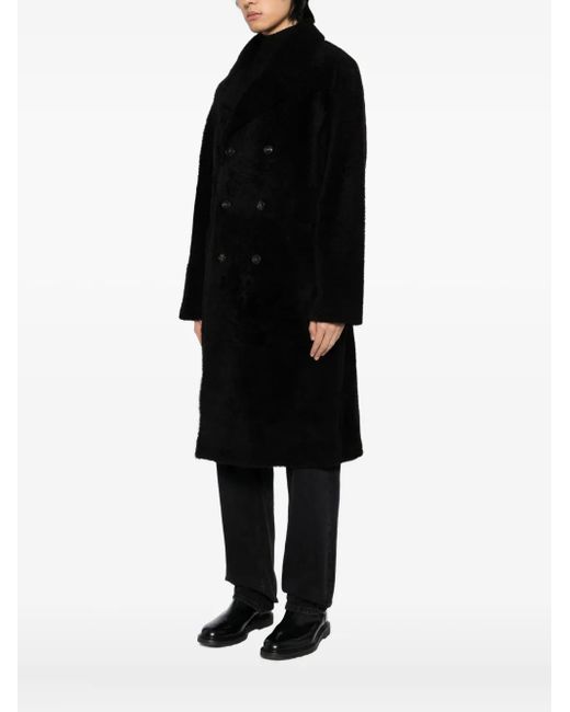 Yves Salomon Black Leather Double-Breasted Coat for men
