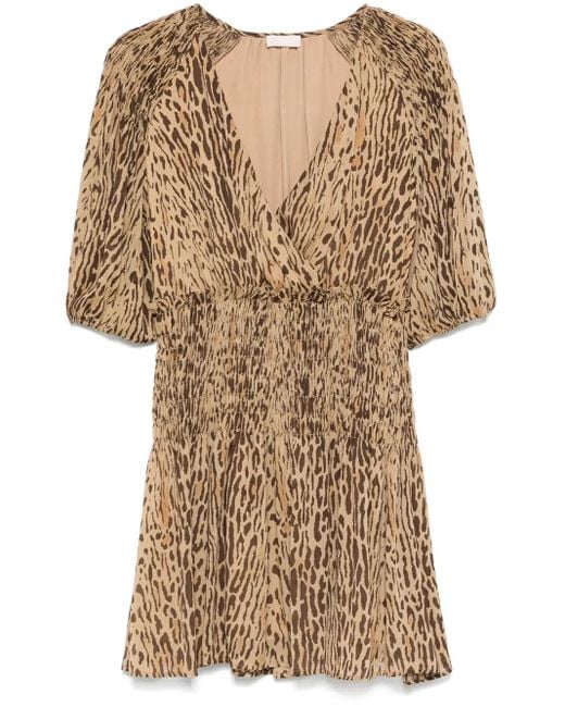 Liu Jo Natural Animalier V-Neck Mini Dress