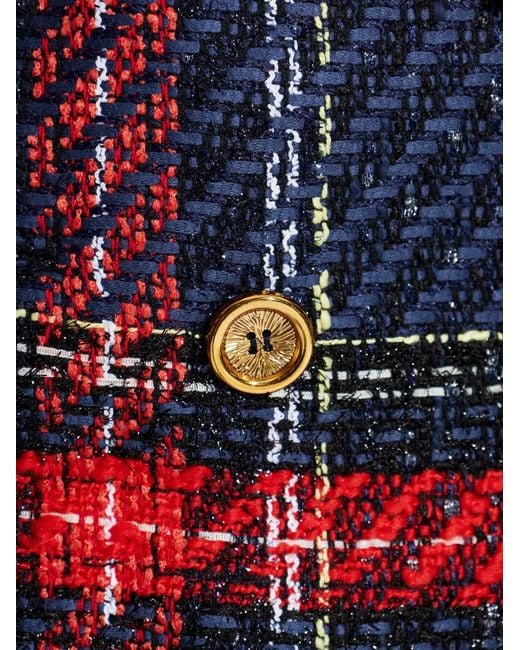 Balmain Blue Plaid-Check Tweed Blazer