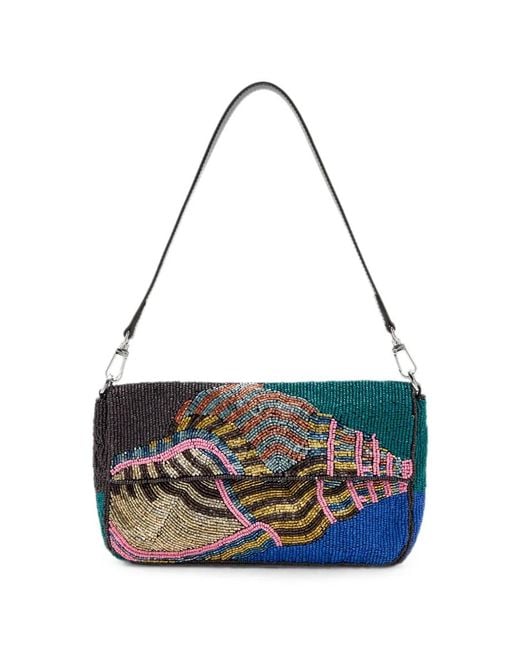 Staud Blue Timmy Bead-Embellished Shell-Motif Shoulder Bag