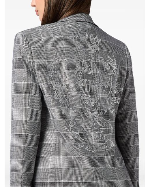 Philipp Plein Gray Boyfriend Fit Blazer Prince Of Wales Crest