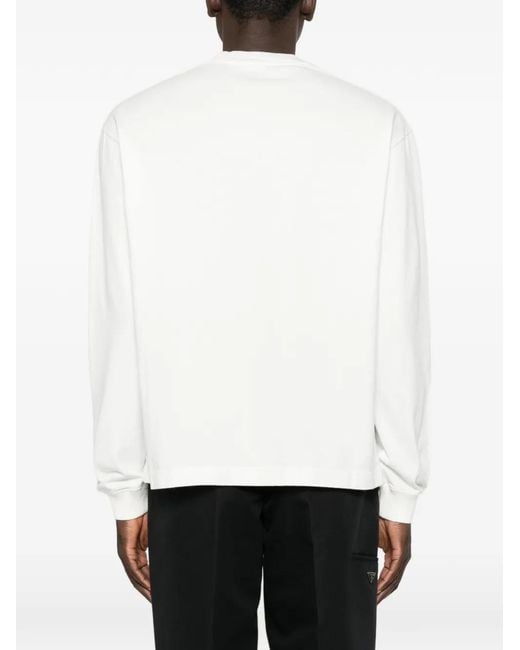 Prada White Logo-Patch Long-Sleeve T-Shirt for men