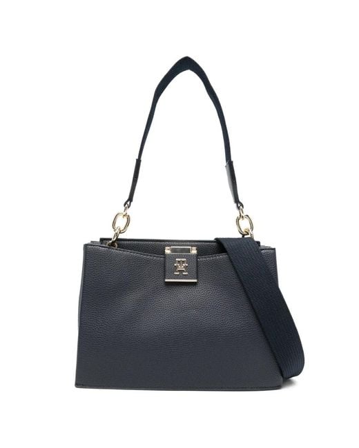 Tommy Hilfiger Blue Medium Th Her Stripe Shoulder Bag