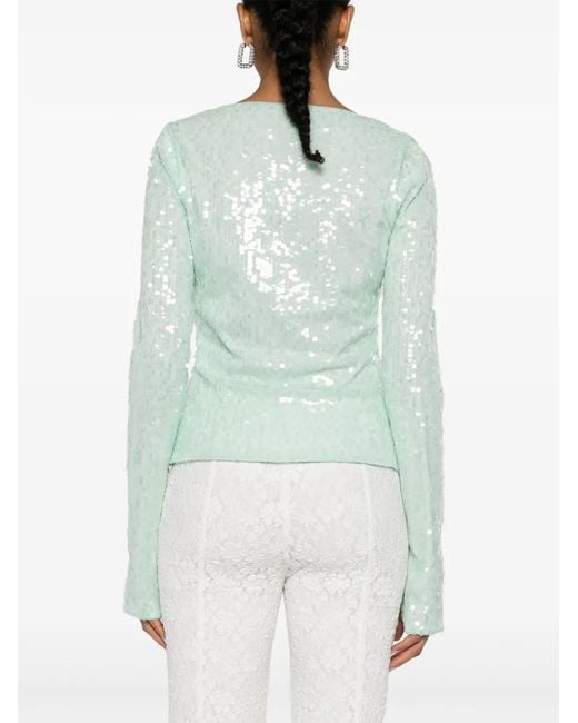 ROTATE BIRGER CHRISTENSEN Green Long Sleeve Top With All-Over Sequins