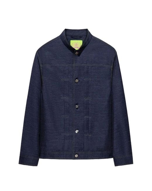 Shanghai Tang Blue Button-Up Denim Jacket for men