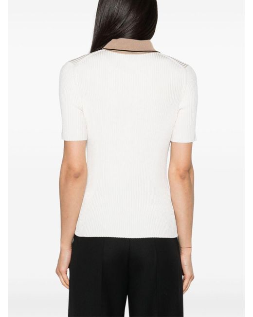 Boss White Ribbed-knit Polo Jumper